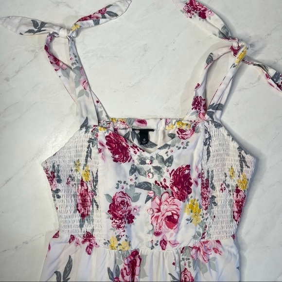 Torrid Size 0X Babydoll White Pink Yellow Floral Tie Shoulder Dress Retro Summer - Picture 4 of 6